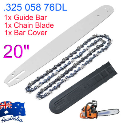 20 Inch Chainsaw Guide Bar & Chain & Cover .325 058 76DL For 20" Baumr ...
