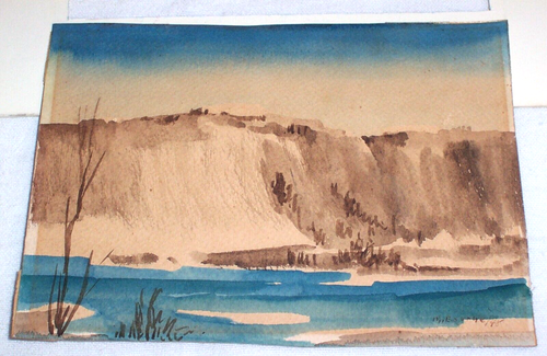 Pintura en acuarela 1948, paisaje firmado de M. Bourne, oeste americano suroeste - Imagen 8 de 8