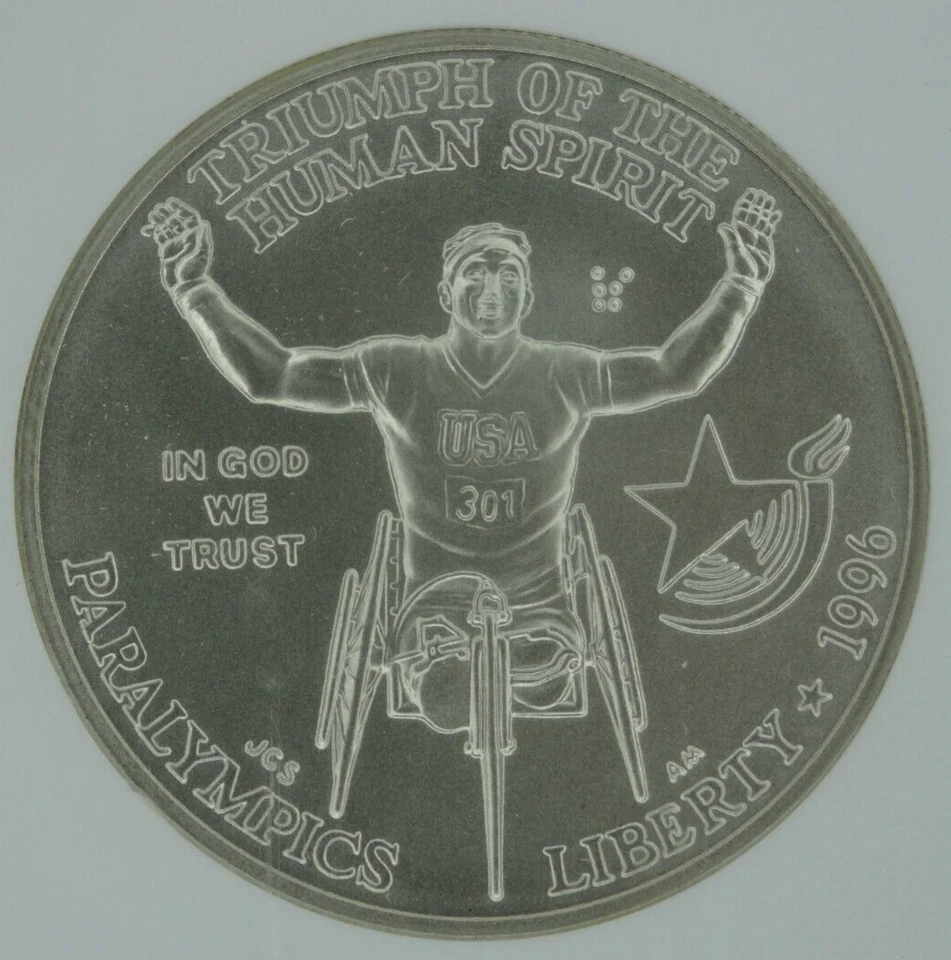 1996-D Paralympics Wheelchair Silver Dollar NGC MS 70 US Mint Commemorative $1 - Image 3 of 4