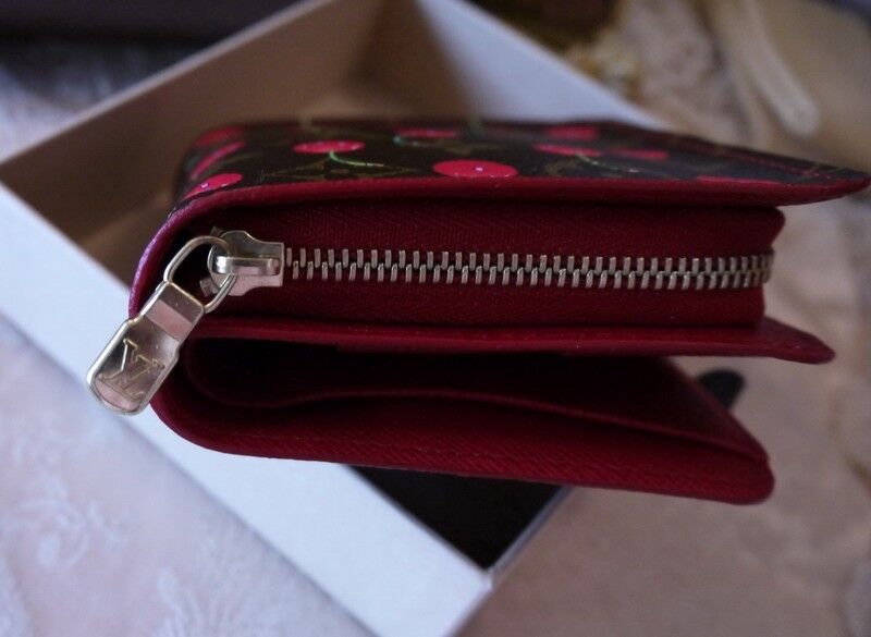 AUTH MiNT LOUIS VUITTON CHERRY CERISE COMPACT ZIP COIN WALLET RED