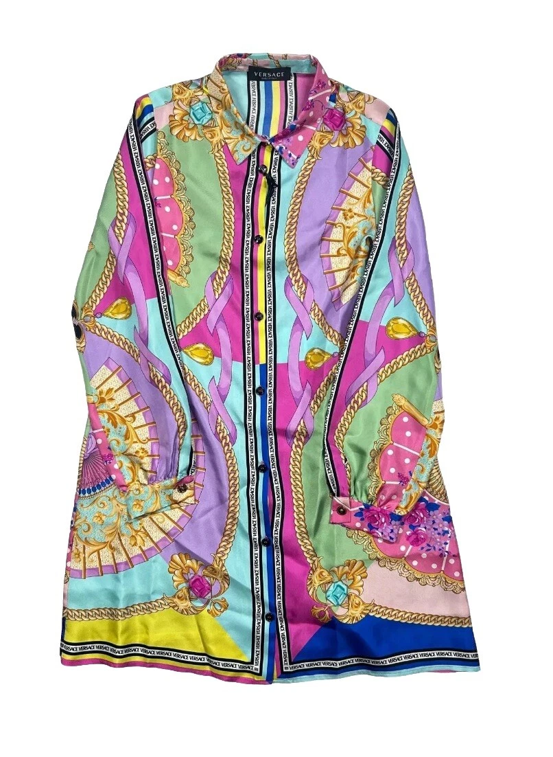 Abito camicia VERSACE donna ragazza stampa seta taglia:12 anni donna XS NUOVO PREZZO DI LISTINO:490