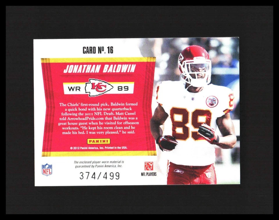 2011 Jonathan Baldwin Rookie Patch Totally Certified Future /499 #16 KC Chiefs - Image 2 of 3