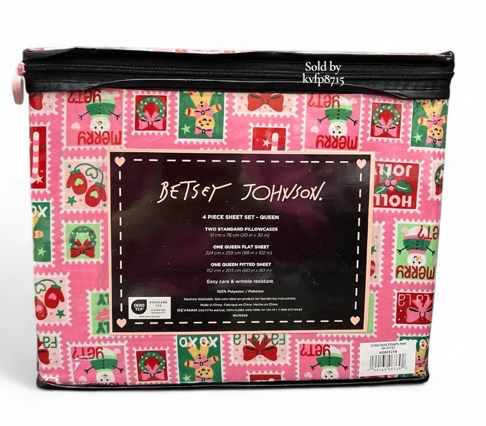 Conjunto de lençóis queen pão de gengibre de Natal 4 peças novo com etiquetas selo rosa Betsey Johnson - Imagem 3 de 3