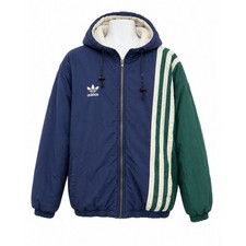 Adidas Vintage 80s Colorblock Puffer Jacket Trefoil Hooded Blue Green M READ