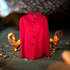 Per Se Womens Red Blazer With Black Buttons Size 10