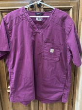 Carhartt Scrub Top XL Modern Fit Short Sleeve Burgundy Men Women Rugged Flex