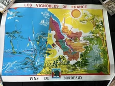 LES VIGNOBLES DE FRANCE VINS DE BORDEAUX POSTER 1960’s VINTAGE