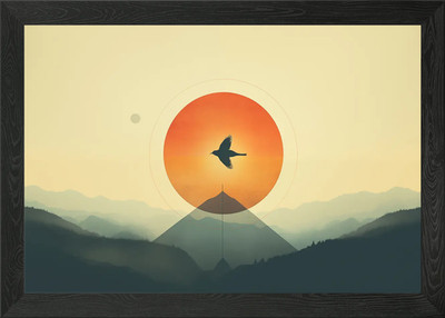 Berge Sonne Vogel Vintage gerahmtes Wandbild Poster Leinwanddruck Bild