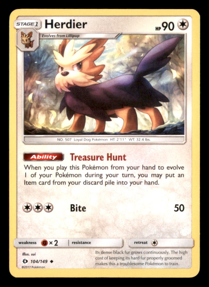 Herdier 104/149 SM Base Set Pokemon Near Mint sui