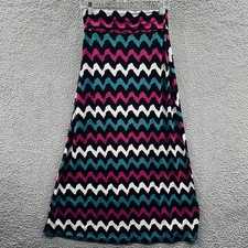 Womens Artsy Boho Maxi Skirt M Chevron Zigzag Stretch Flowy Retro Indie Pull On