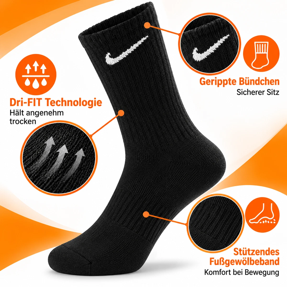 NIKE 9 Paar Everyday Lightweight Crew SX7676 Tennis Socken Farbe:Schwarz