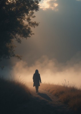 Cinematic Lone Figure Path Wall Art | Moody Human Scale Landscape Print | Minima
