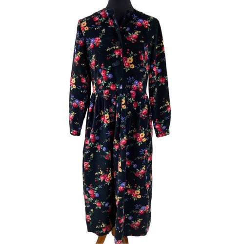 Vintage Talbots Dark Floral Needlecord Long Sleeve Midi Dress Size 8p - Picture 9 of 9