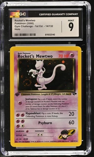 CGC 9 Rocket's Mewtwo Gym Challenge 1st Edition 14/132 Holo SWIRL Pokemon Card