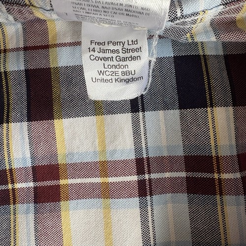 FRED PERRY Long Sleeve Check Shirt Red Blue White Size Large (L) Mod Scooter 60s - Picture 16 of 16