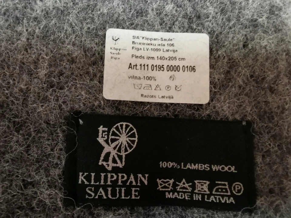 Wolldecke Plaid 140х205cm Von Klippan Saule 100% Lammwolle, Grau, Latvia, Neu - Bild 2 von 4