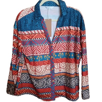 Tribal Womens Size Large  print blousel shirt