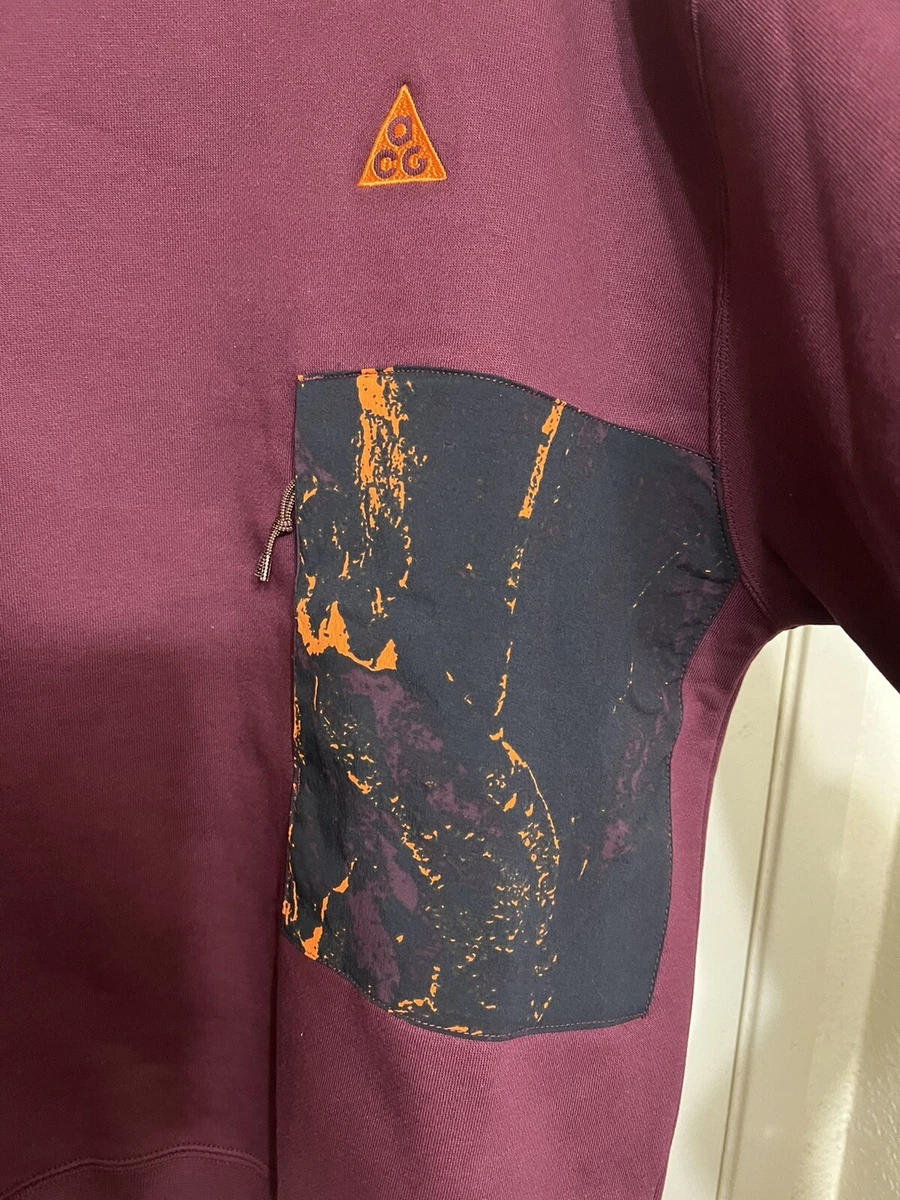 Nike ACG NRG AOP Crewneck Sweater Maroon Orange Men's Size L CZ5102-643 New NWT