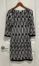Calvin Klein Black Sheath Dress Stripes Size 4 Work 3/4 Sleeve Stretch