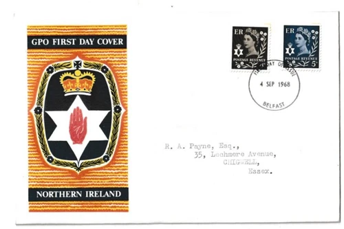 4/9/1968 UK GB FDC - Regionals - N. Ireland - Hand of Ulster - Belfast FDI P/M