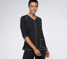 LOGO by Lori Goldstein Lounge 3/4-Sleeve Top Shirt Black XS New