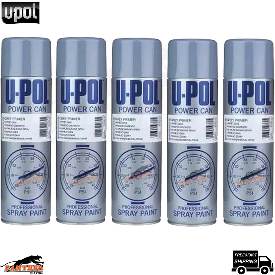 5X U-Pol Grey Primer Spray High Build Power Can Aerosol Professional 500ml