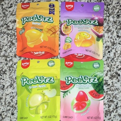 AMOS Peelerz Gummy Candy Mango Passion Fruit Green Apple Watermelon 6oz bundle ￼