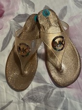 NEW Michael Kors Women Pink Gold Glitter Thong Flip Flops Logo Sandals,Sz.8;9