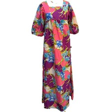 RARE Vintage Hilo Hattie  s Hawaii Maxi Dress M Floral Hawaiian 70s Hostess Mod