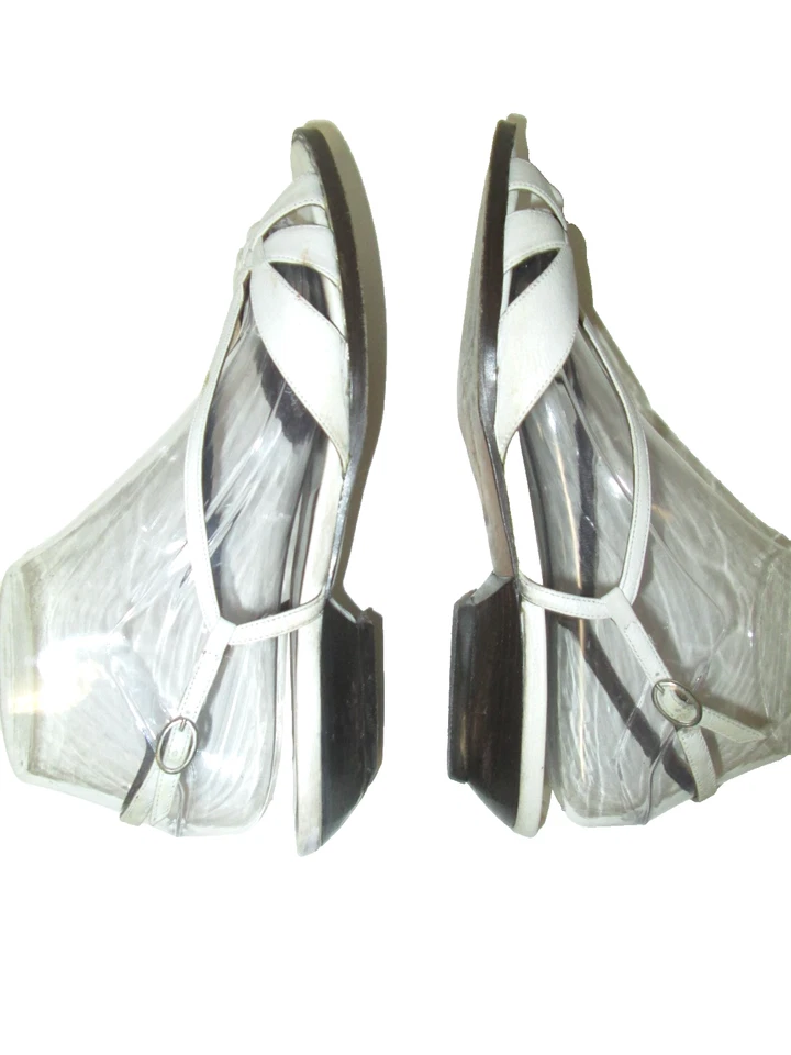 Donald J Pliner Strappy White Leather Slingback Kitten Heel Sandals Sz 7.5N B32 - Image 3 of 4