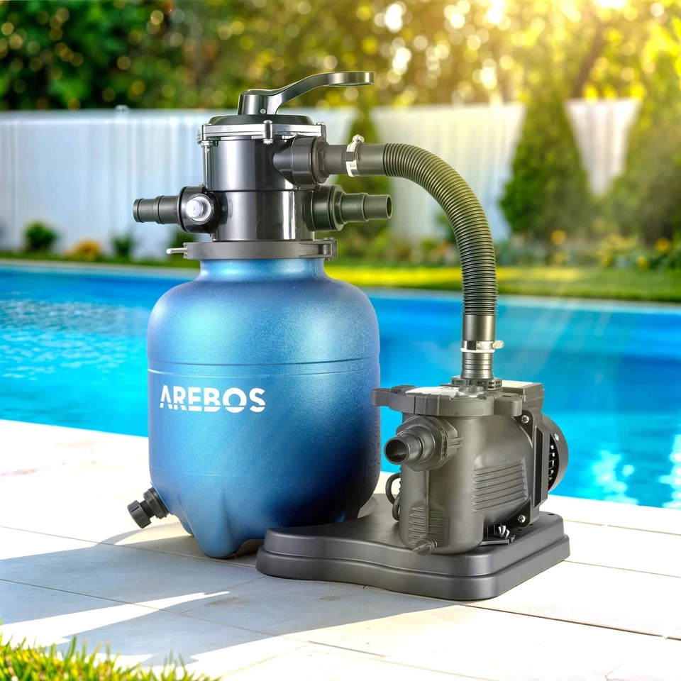 AREBOS Système de Filtre à Sable avec Pompe de 350 W Filtre à Sable Système Bleu - Photo 2/4