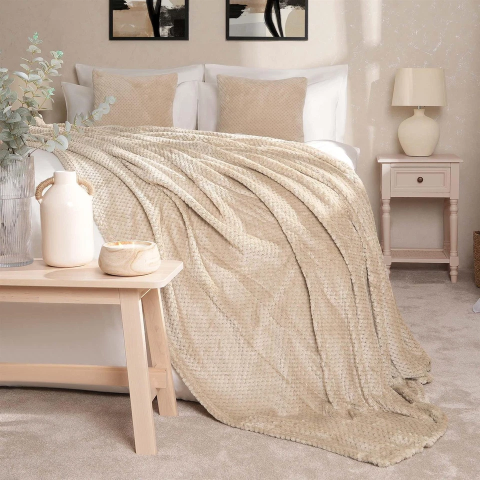 OHS Luxury Popcorn Waffle Blanket Large Warm Fleece Throw Over Bed Travel - Image 3 of 4