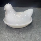Vntg Hazel Atlas Small 4” X 3.5” Milk Glass Hen On Nest Covered Dish