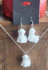 NEU Little Fuzzy Lambs Halskette & Ohrring Set Spaß 18" 925 Kette