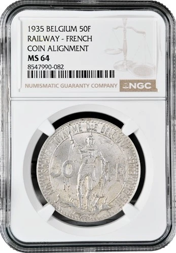 Belgium 50 francs 1935 French - Pos. A, NGC MS64, "Railway Centennial"