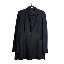 Eileen Fisher Black Collarless Crepe Jacket Blazer Size M One Button Travel