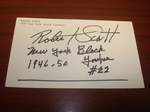 Robert Scott 1946 NY Black Yankees Signed 3.5X6 Index Card Negro League Auto M7