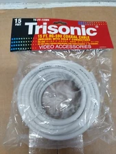 Trisonic 15 Foot White Molded RG-59U Coaxial Cable with Gold Plated F Connectors