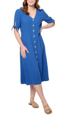 Susan Graver PURE Linen Blend Tie Sleeve Midi Dress Royal Aster