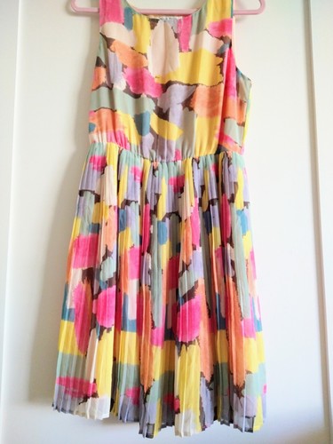 Pleated Dress Women's M Sleeveless Sheer & Lined Pink Multi Colors Black Rainn - Picture 12 of 18