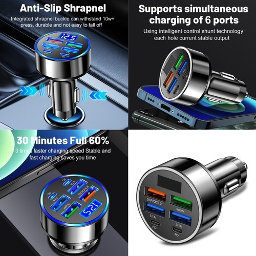 Intelligent 6 In 1 Car Charger Digital Readout For Efficient Power Delivery - Zdjęcie 2 z 8