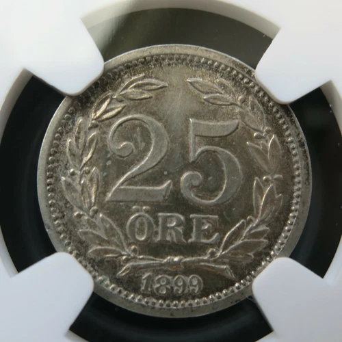SWEDEN Kingdom 25 ore 1899 NGC AU 58 UNC Silver King Oscar Norway Graded Crown