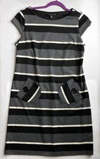 Tiana B Women's Gray Striped Dress Size 6 Short Sleeves Decorative Pockets
