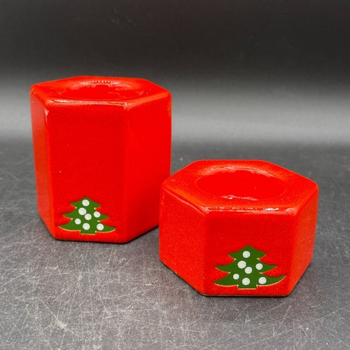 Waechtersbach Christmas Tree Red Candlestick Holders Votive Set of 2 - Picture 2 of 11