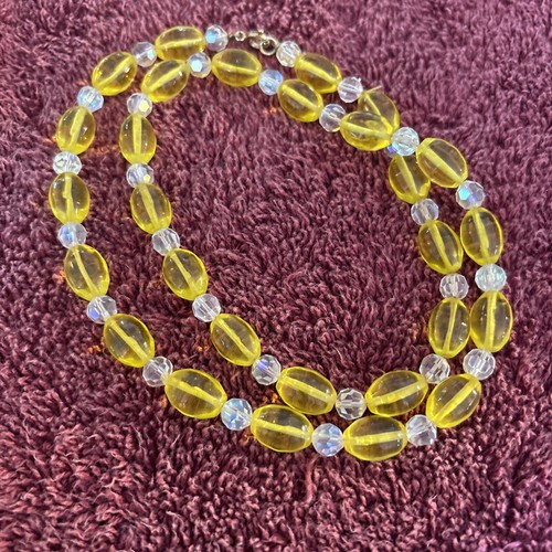 VTG Art Deco Glass Necklace Uranium Yellow Czech Glass Women`s Jewelry 24” - Picture 5 of 6