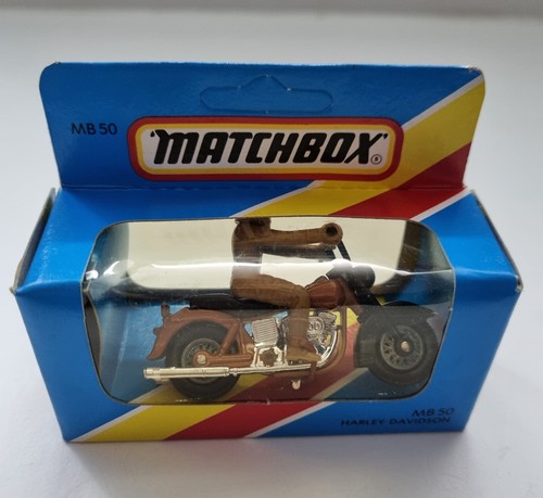 Light blue box 1981 Matchbox 1-75 MB50 Bronze Harley Davidson Motorcycle MIB - Picture 3 of 6