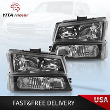 BLACK HEADLIGHTS BUMPER SIGNAL LAMP FITS FOR 2003-2006 CHEVY SILVERADO AVALANCHE