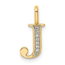 14k Yellow Gold Diamond Letter J Initial Pendant
