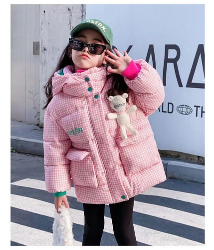 Winter Keep Warm Girls Jacket Grid Design Padded with Velvet Coat for Kids - Picture 12 of 26