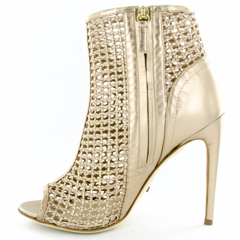 Jerome C. Rousseau Oro Rosa Juda Tejido Metálico Punta Abierta Jaula Botas 38 $895 Foto 3 de 4